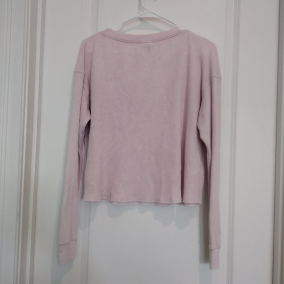 PINK Victoria's Secret oversized pink waffle cropped long-sleeve top, XS - Picture 3 of 5